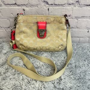 Coach Signature C Tan Pink Patent Trim Swingpack Crossbody Shoulder Bag Y2K